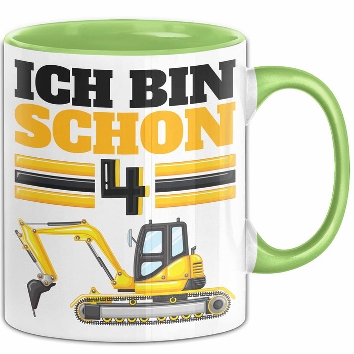 4. Geburtstag Geschenk Tasse Becher Jungs Bagger Ich Bin Schon 4 Grün Trendation