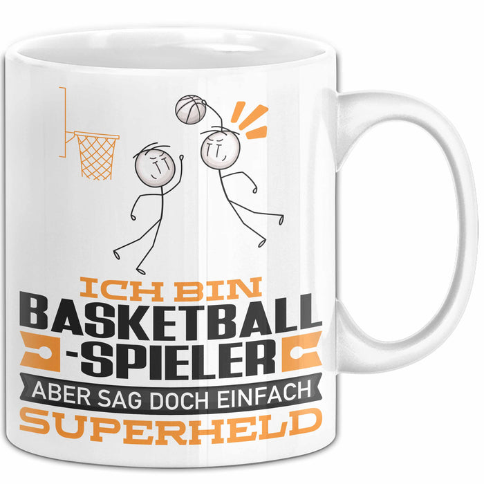 Basketballspieler Geschenk Tasse Ich Bin Basketballspieler Aber Sag Doch Einfach Superheld Lustige Geschenkdiee für Basketballspieler Kaffee-Becher Weiß Trendation