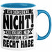 Lustige Tasse Besserwisser Mit Spruch Ich Diskutiere Nicht Ich Erkläre Nur Warum Ich Recht Habe Kaffee-Becher Sprüche Geschenkidee Kollege Blau Trendation