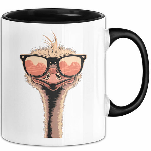 Strauß Vogel Sonnenbrille Tasse Geschenk Lustige Geschenkidee Spruch Schwarz Trendation