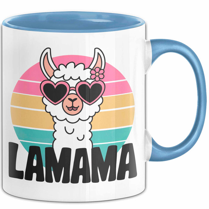 Lama Alpaka Mama Mutter Schwangerschaft Tasse Becher Geschenk Lustige Geschenkidee Spruch Lamama Blau Trendation