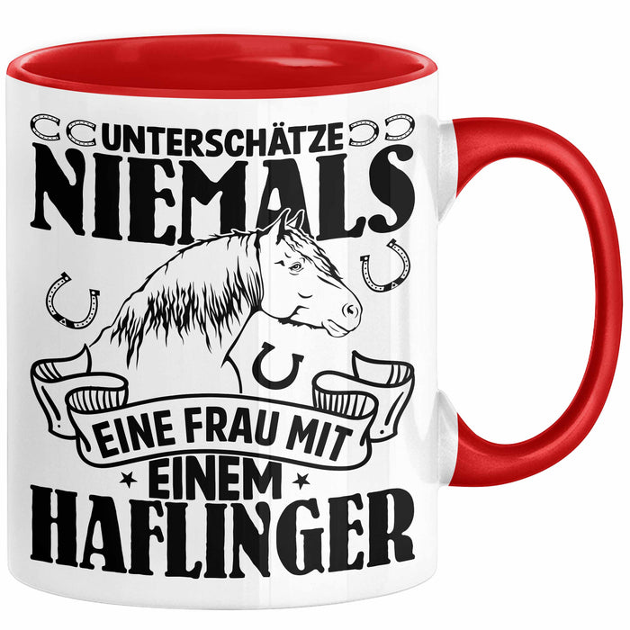 Haflinger Tasse Geschenk Haflinger-Besitzerin Pferde Kaffeetasse Geschenkidee Spruch Reiterin Reiten Pferde Kaffee-Becher Rot Trendation
