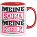 Witzige Tasse Geschenk Meine Sauna Meine Regeln Spruch Rot Trendation