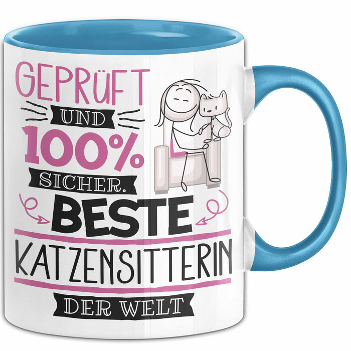 Beste Katzensitterin Der Welt Tasse Geschenk für Eine Katzensitterin Geprüft Und Sicher Geschenkidee Geburtstag Weihnachten Blau Trendation