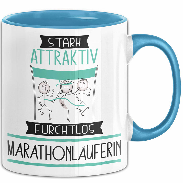 Marathonläuferin Tasse Geschenk Becher Stark Attraktiv Furchtlos Marathonläuferin Lustige Geschenkidee Blau Trendation
