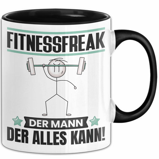 Fitnessfreak Tasse Geschenk für Fitnessfreak Der Mann Der Alles Kann Geschenkidee zum Geburtstag Schwarz Trendation