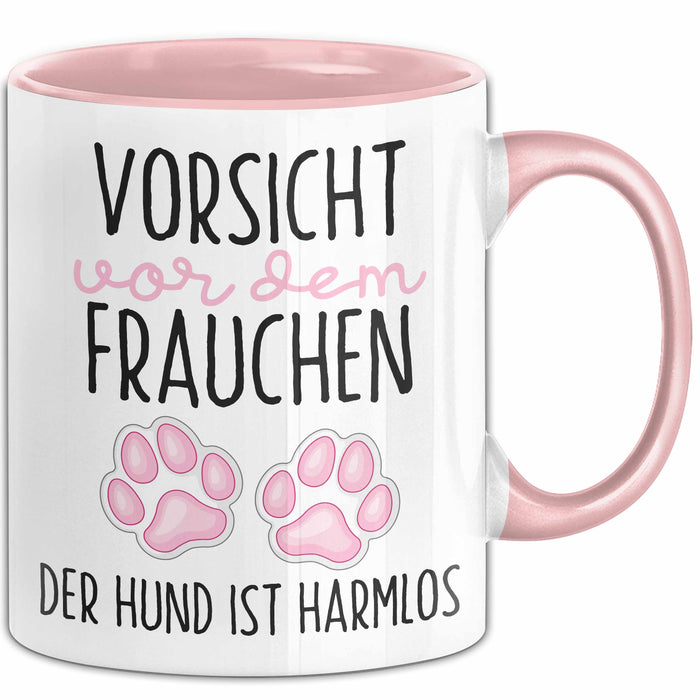Hundeliebhaber Tasse Geschenk Lustiger Spruch Vorsicht Vor Dem Frauchen Rosa Trendation