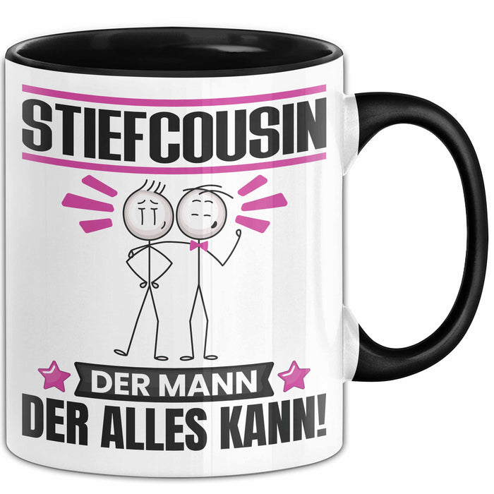Stiefcousin Tasse Geschenk für Stiefcousin Der Mann Der Alles Kann Geschenkidee zum Geburtstag Schwarz Trendation