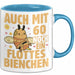 60. Geburtstag Tasse Geschenk Frauen Mutter Lustig Auch mit 60 Noch Ein Flottes Bienchen Kaffee-Becher Blau Trendation