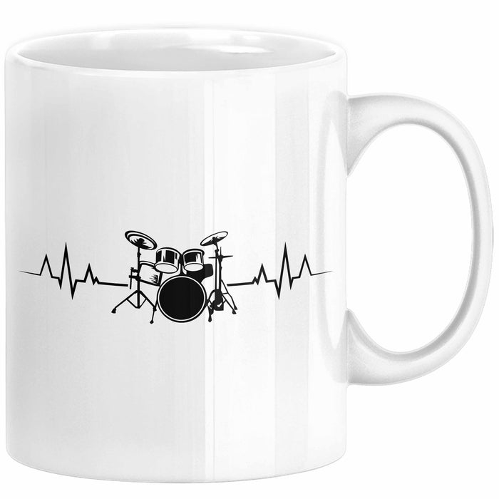 Drummer Schlagzeug-Spieler Geschenk Tasse Geschenkidee Kaffee-Becher Schlagzeuger Herzschlag Weiß Trendation
