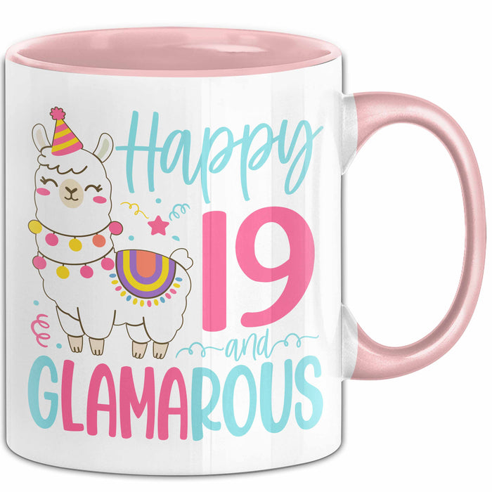 19er Geburtstag Tasse Geschenk Happy 19 And Glamarous Llama Alpaka Liebhaber Geschenkidee zum Geburtstag Rosa Trendation