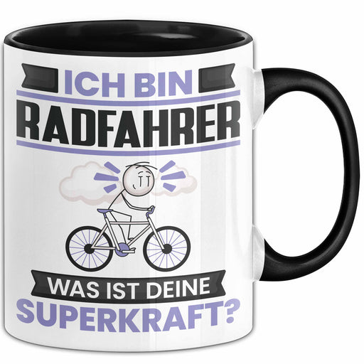 Radfahrer Tasse Geschenk für Radfahrer Geburtstag Lustiger Spruch Kaffee-Becher Was Ist Deine Superkraft Schwarz Trendation