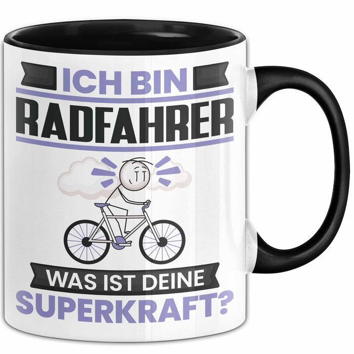 Radfahrer Tasse Geschenk für Radfahrer Geburtstag Lustiger Spruch Kaffee-Becher Was Ist Deine Superkraft Schwarz Trendation