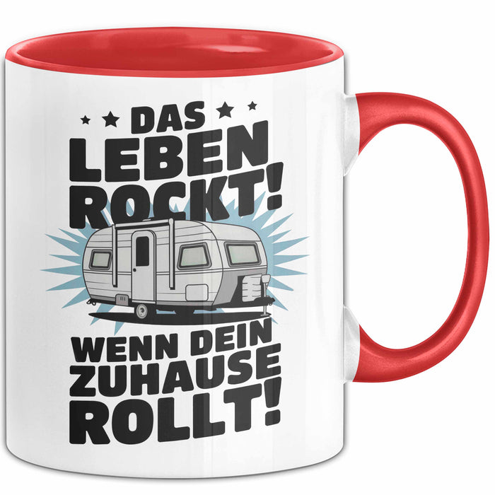 Wohnwagen Camper Tasse Geschenk Lustige Geschenkidee Spruch Leben Rockt Wenn Zuhause Rollt Rot Trendation