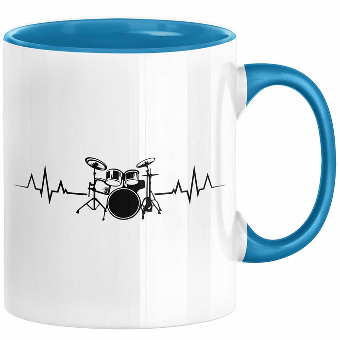 Drummer Schlagzeug-Spieler Geschenk Tasse Geschenkidee Kaffee-Becher Schlagzeuger Herzschlag Blau Trendation