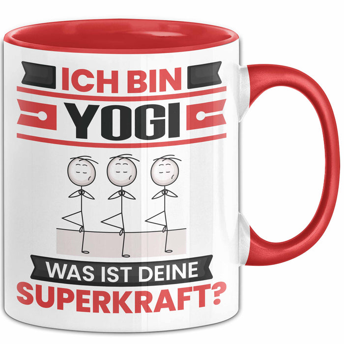 Yogi Tasse Geschenk für Yogi Geburtstag Lustiger Spruch Kaffee-Becher Was Ist Deine Superkraft Rot Trendation