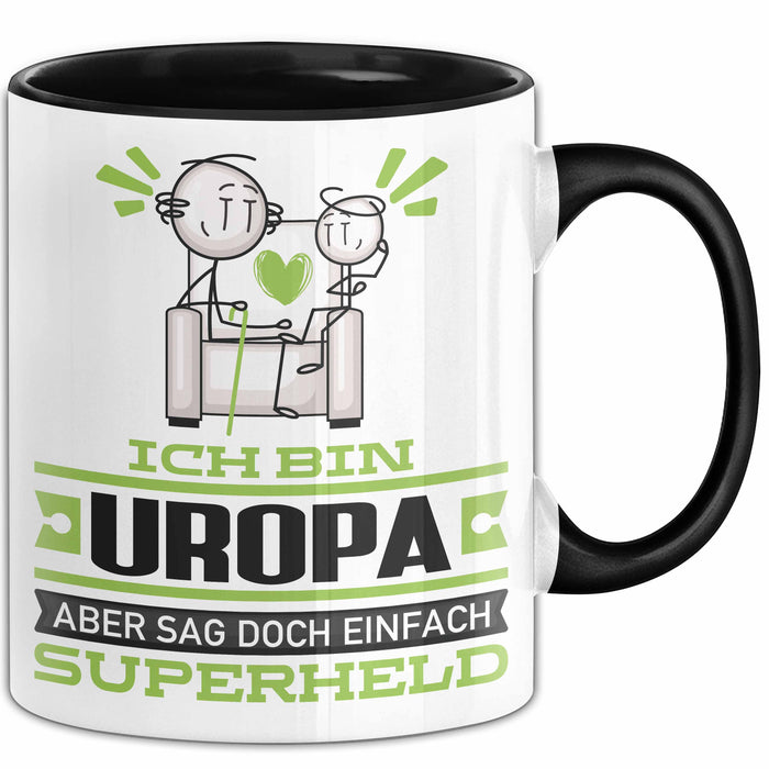 Uropa Geschenk Tasse Ich Bin Uropa Aber Sag Doch Einfach Superheld Lustige Geschenkdiee für Uropa Kaffee-Becher Schwarz Trendation