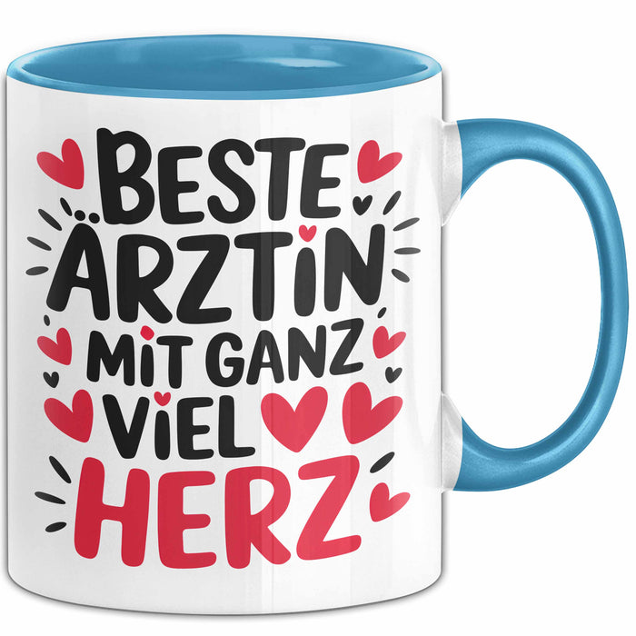 Aerztin Tasse Geschenk Beste Aerztin Mit Ganz Viel Herz Geschenkidee Beruf Blau Trendation