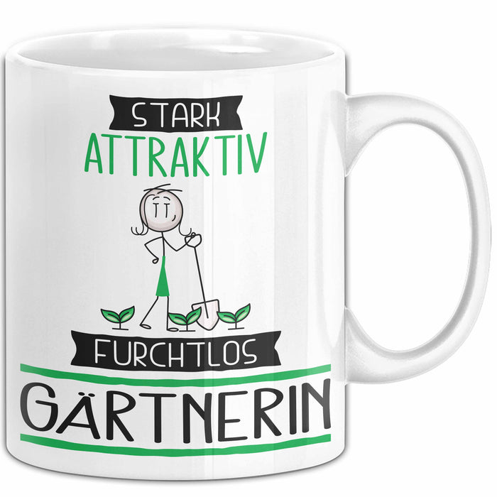 Gärtnerin Tasse Geschenk Becher Stark Attraktiv Furchtlos Gärtnerin Lustige Geschenkidee Weiß Trendation
