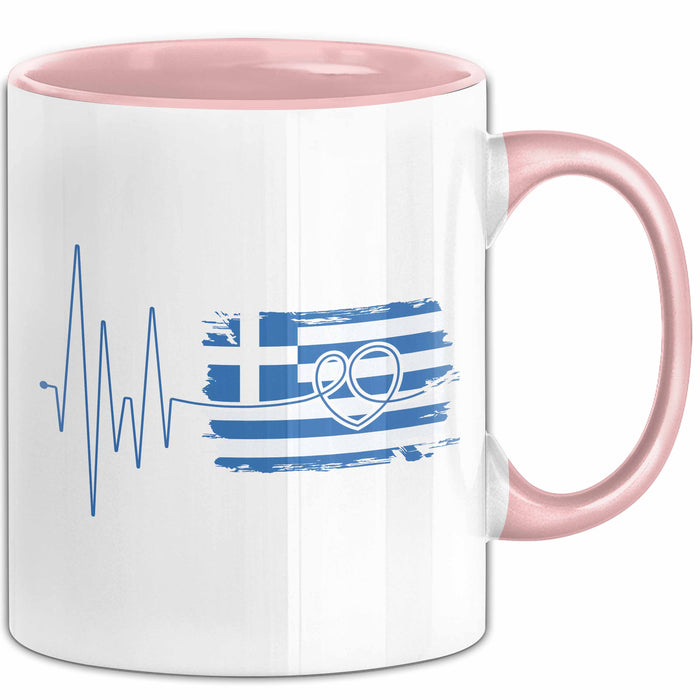 Griechenland Tasse Geschenk Grieche Flagge Herz Kaffee-Becher Rosa Trendation