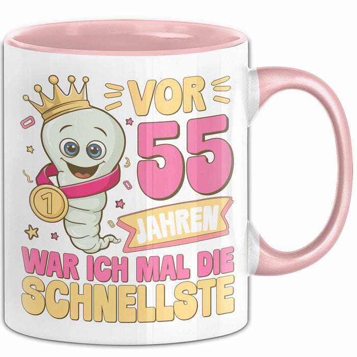 55. Geburtstag Tasse Geschenk Vor 55 Jahren War Ich Mal Die Schnellste Geschenkidee Frauen Mutter Oma Rosa Trendation