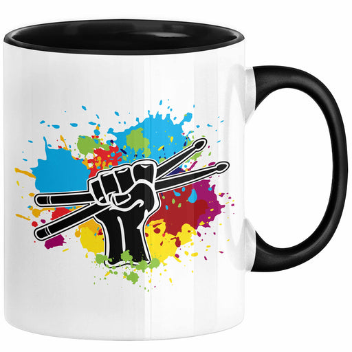 Schlagzeug-Spieler Geschenk Drummer Tasse Geschenkidee Spruch Bunte Farben Schlagzeuger Schwarz Trendation