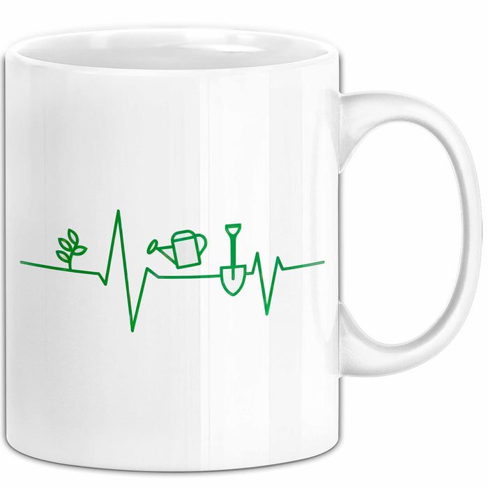 Garten Pflanzen Gärtner Herzschlag Tasse Geschenk Lustige Geschenkidee Spruch Weiß Trendation