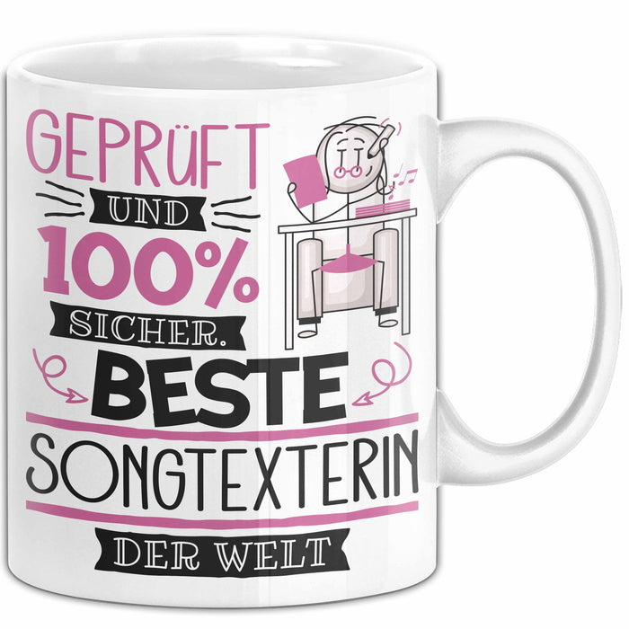 Beste Songtexterin Der Welt Tasse Geschenk für Eine Songtexterin Geprüft Und Sicher Geschenkidee Geburtstag Weihnachten Weiß Trendation