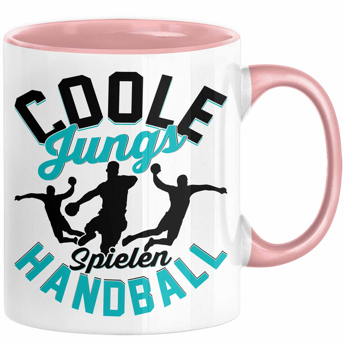 Handball-Spieler Geschenk Tasse Geschenkidee Handball-Spieler Jungs Kaffee-Becher Coole Jungs Spielen Handball Rosa Trendation
