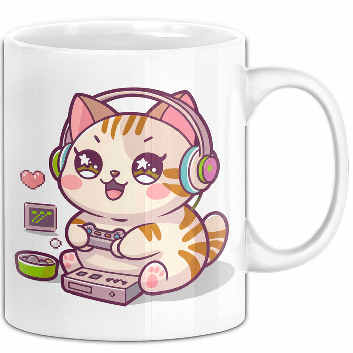 Katze Videospieler Tasse Geschenk Lustige Geschenkidee Weiß Trendation