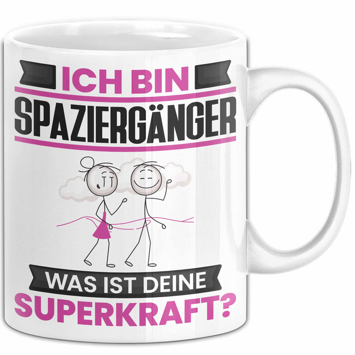 Spaziergänger Tasse Geschenk für Spaziergänger Geburtstag Lustiger Spruch Kaffee-Becher Was Ist Deine Superkraft Weiß Trendation