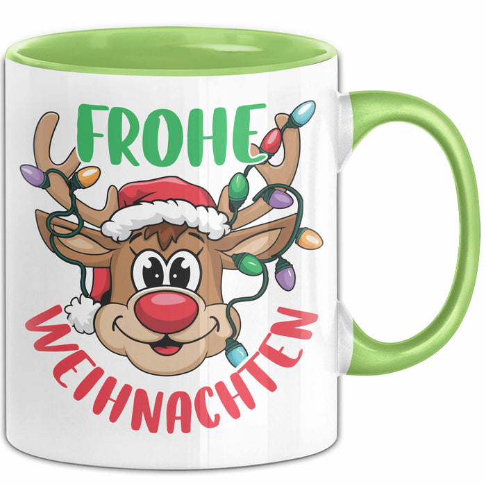 Weihnachten Tasse Geschenk Frohe Weihnachten Rentier Geschenkidee Weihnachtszeit Kaffee-Becher Grün Trendation