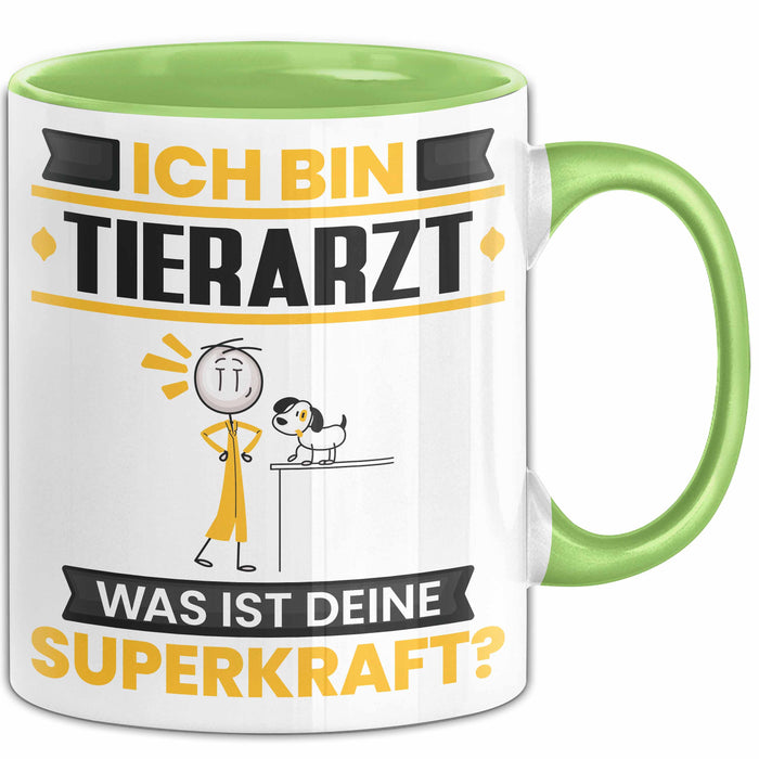 Tierarzt Tasse Geschenk für Tierarzt Geburtstag Lustiger Spruch Kaffee-Becher Was Ist Deine Superkraft Grün Trendation