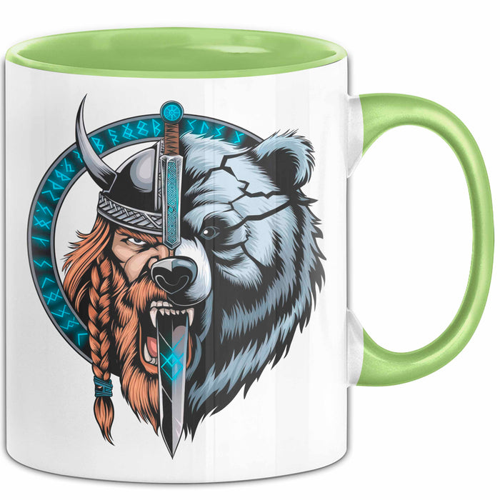 Nordischer Krieger Wikingerbär Tasse Geschenk Lustige Geschenkidee Spruch Grün Trendation