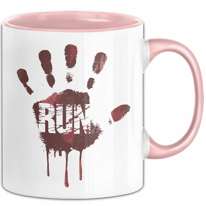 Horror Fan Tasse Run Geschenkidee für Gruselfilm Fans Rosa Trendation