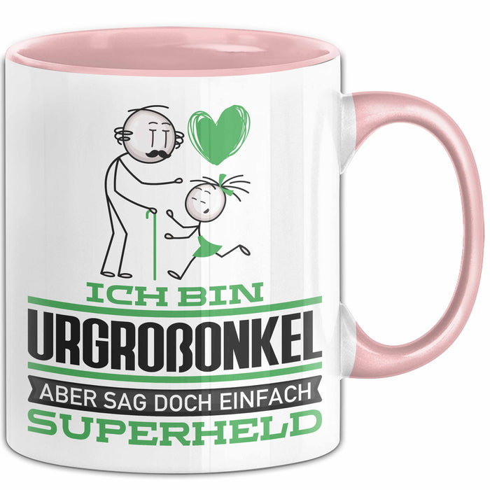 Urgroßonkel Geschenk Tasse Ich Bin Urgroßonkel Aber Sag Doch Einfach Superheld Lustige Geschenkdiee für Urgroßonkel Kaffee-Becher Rosa Trendation