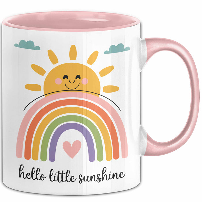 Baby Geburt Neue Eltern Tasse Geschenk Lustige Geschenkidee Spruch Hallo Kleiner Sonnenschein Rosa Trendation
