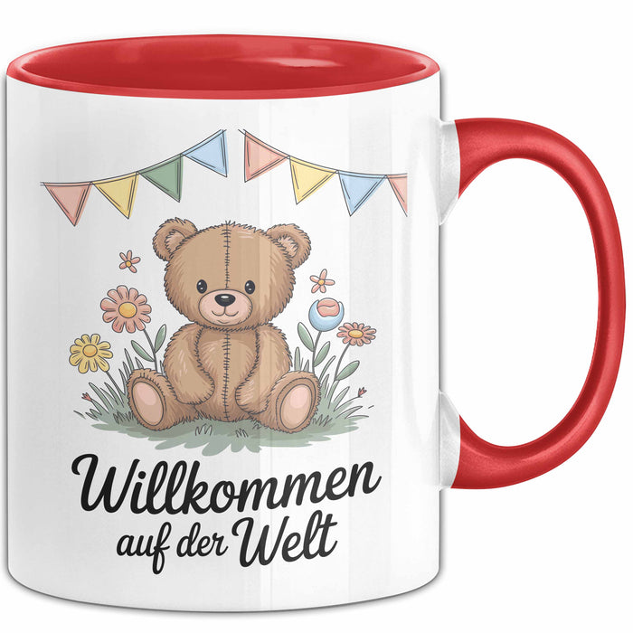 Baby Geburt Neue Eltern Tasse Geschenk Lustige Geschenkidee Spruch Willkommen Auf Der Welt Rot Trendation
