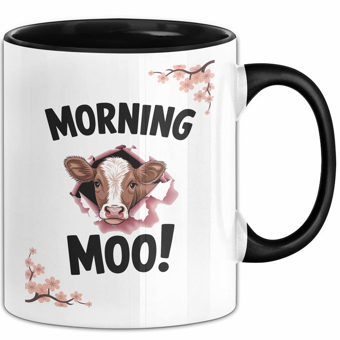Kuh Tasse Geschenk Morning Moo Geschenkidee Lustig Guten Morgen Schwarz Trendation