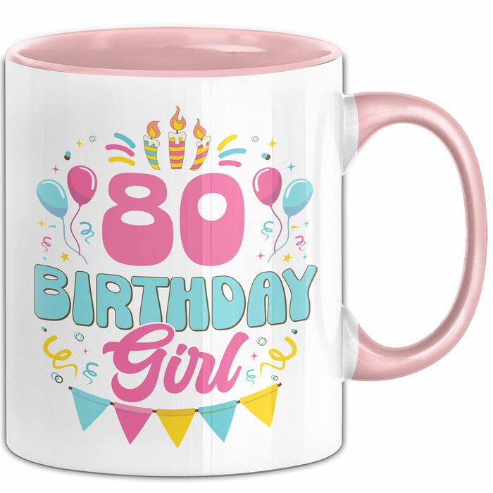 80. Geburtstag Tasse Frauen Mädchen Geschenkidee Lustig 80 Birthday Girl Lustiger Spruch Mutter Mama Oma Rosa Trendation