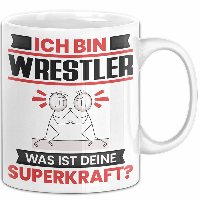 Wrestler Tasse Geschenk für Wrestler Geburtstag Lustiger Spruch Kaffee-Becher Was Ist Deine Superkraft Weiß Trendation