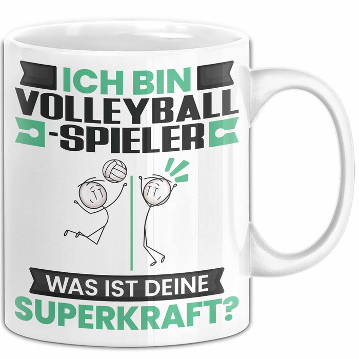Volleyballspieler Tasse Geschenk für Volleyballspieler Geburtstag Lustiger Spruch Kaffee-Becher Was Ist Deine Superkraft Weiß Trendation