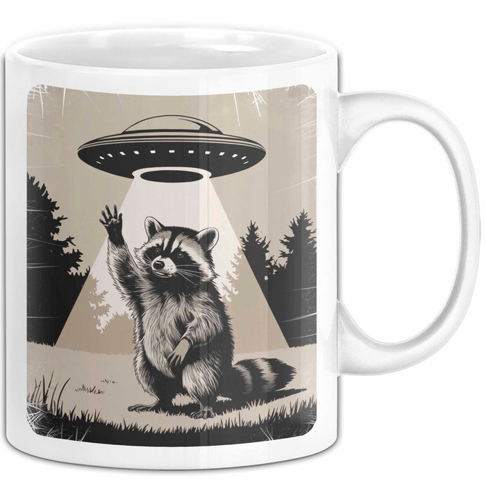 Waschbär Tierliebhaber UFO Alien Tasse Geschenk Lustige Geschenkidee Spruch Weiß Trendation