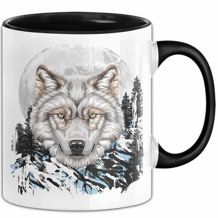 Wolf Tasse Geschenk Abstrakt Wölfe Mondlandschaft Geschenkidee Schwarz Trendation