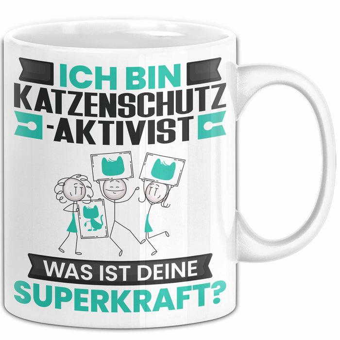 Katzenschutzaktivist Tasse Geschenk für Katzenschutzaktivist Geburtstag Lustiger Spruch Kaffee-Becher Was Ist Deine Superkraft Weiß Trendation