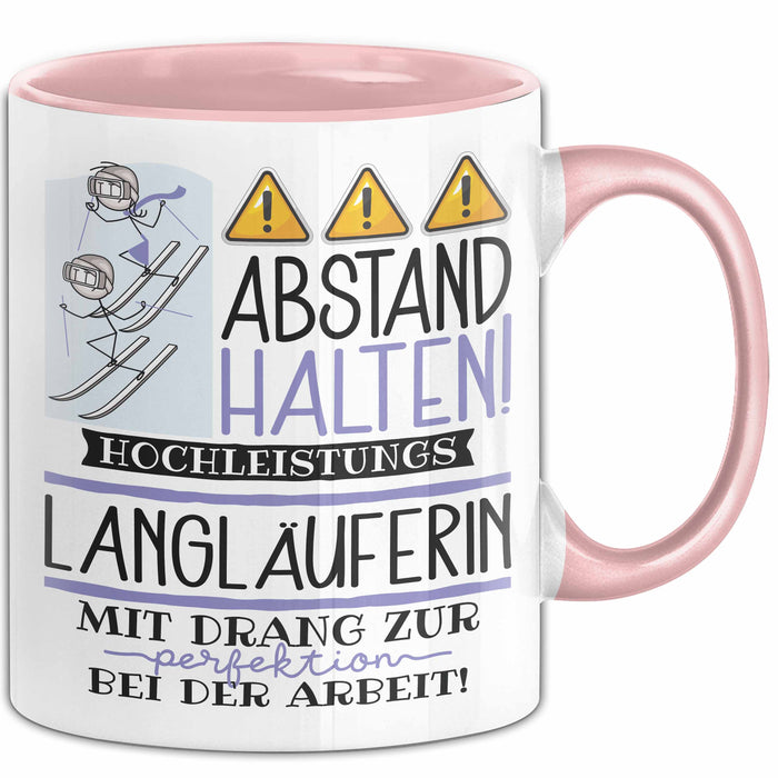 Langläuferin Tasse Geschenk Lustig Abstand Halten Hochleistungs-Langläuferin Mit Drang Zur Perfektion Bei Der Arbeit Rosa Trendation