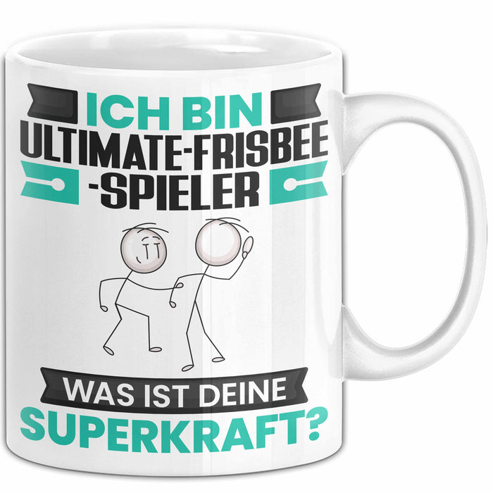 Ultimate-Frisbee-Spieler Tasse Geschenk für Ultimate-Frisbee-Spieler Geburtstag Lustiger Spruch Kaffee-Becher Was Ist Deine Superkraft Weiß Trendation