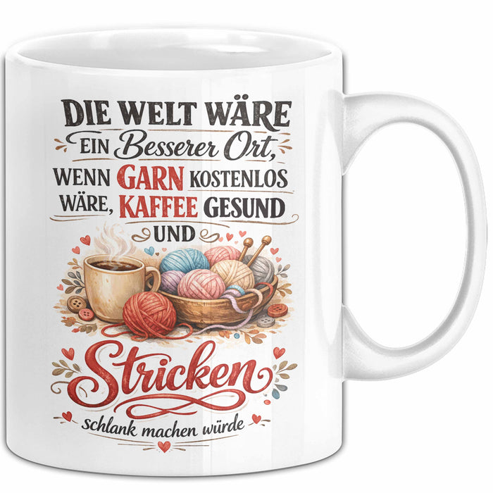 Stricken Tasse Geschenk Welt Waere Besser Wenn Garn Kostenlos Geschenkidee Weiß Trendation