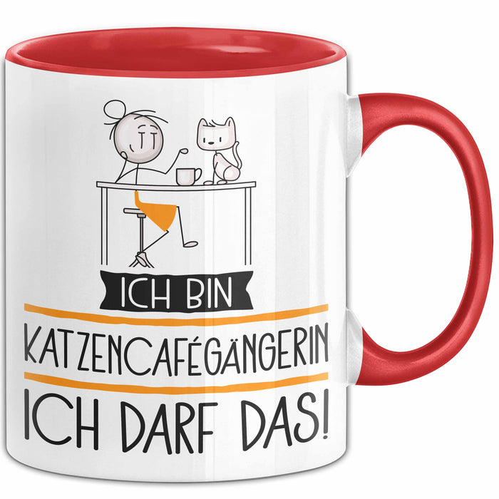 Geschenk für Katzencafégängerin Tasse Lustige Geschenkidee Geburtstag Ich Bin Katzencafégängerin Ich Darf Das Rot Trendation