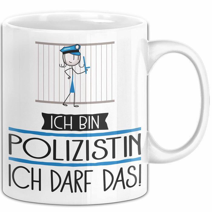 Geschenk für Polizistin Tasse Lustige Geschenkidee Geburtstag Ich Bin Polizistin Ich Darf Das Weiß Trendation